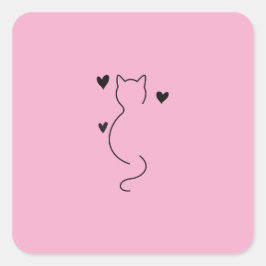 Adesivo Quadrado cute kitten cat drawing with pink color background
