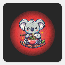 Adesivo Quadrado Cute Koala comendo Ramen