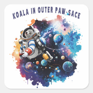 Adesivo Quadrado Cute Koala no Outer Paw-sace, Astronauta de Koala