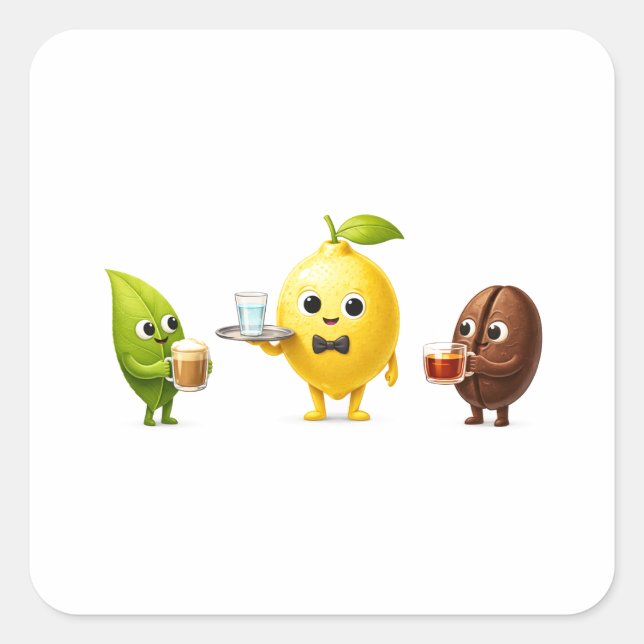 Adesivo Quadrado Cute Lemon Tea Friends – Sticker (Frente)