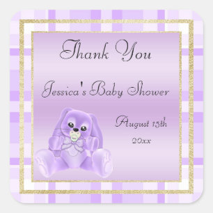 Adesivo Quadrado Cute Lilac Bunny Obrigado Churrasco de Bebê