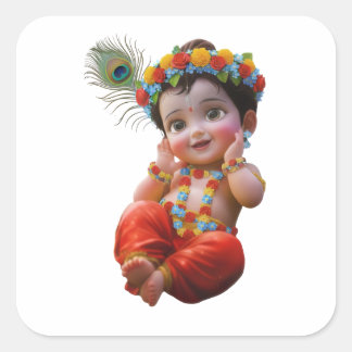 Adesivo Quadrado Cute Little Krishna Traditional Indian Art Poster