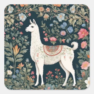 Adesivo Quadrado Cute Llama Elegant Floral
