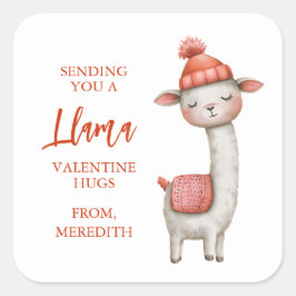 Adesivo Quadrado Cute Llama Valentine's Day Label, Valentine