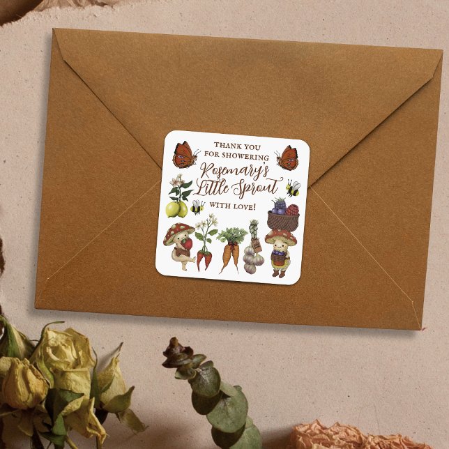 Adesivo Quadrado Cute Locally Grown Little Sprout Baby Shower (Criador carregado)