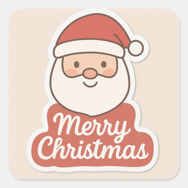 Adesivo Quadrado Cute Merry Christmas Santa Face Sticker (Frente)