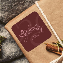 Adesivo Quadrado Cute Minimal Modern Maroon Script Galentines Day 