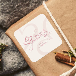 Adesivo Quadrado Cute Minimal Modern Pink Cream Script Galentine's 