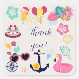 Adesivo Quadrado   Cute Nautical Birthday Thank You