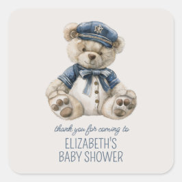 Adesivo Quadrado Cute Nautical Blue Baby Bear Baby Shower
