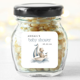 Adesivo Quadrado Cute Nautical Teddy Bear Boys Baby Shower