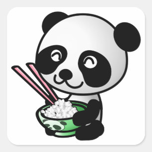 Adesivo Quadrado Cute Panda Comendo Arroz de Boliche com Chopsticks