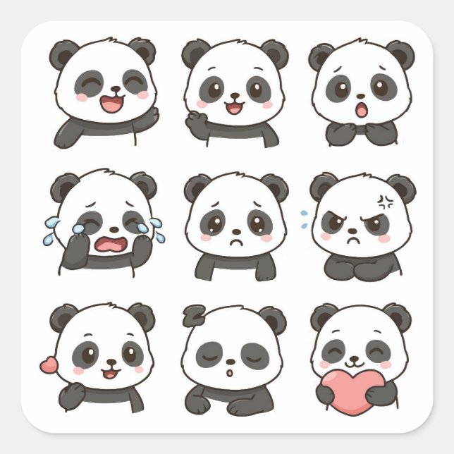 Adesivo Quadrado Cute panda sticker pack  (Frente)