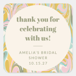 Adesivo Quadrado Cute Pastel Abstrato Obrigado no Chá de Noiva Pers