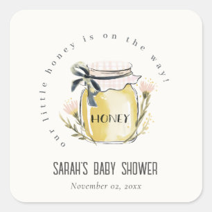 Adesivo Quadrado Cute Pastel Aquarela Pote de Mel Baby Shower