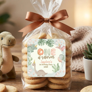 Adesivo Quadrado Cute Pastel Green Dinosaur One A Saurus Birthday 