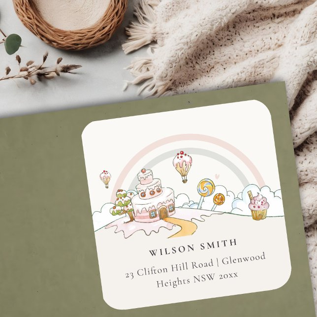 Adesivo Quadrado Cute Pastel Sweet Time Candy Land Kids Endereço (Criador carregado)