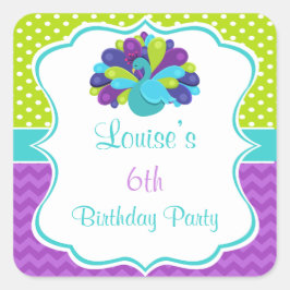 Adesivo Quadrado Cute Peacock Green and Purple