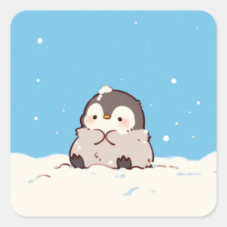 Adesivo Quadrado Cute Penguin Chick in Winter Snow
