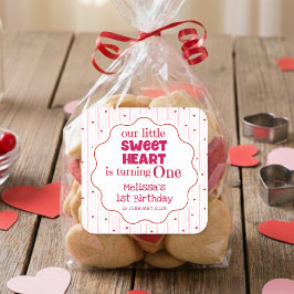 Adesivo Quadrado Cute Pink and Red Little SweetHeart Turning One