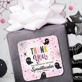 Adesivo Quadrado Cute Pink Black Spooktacular Birthday Thank You