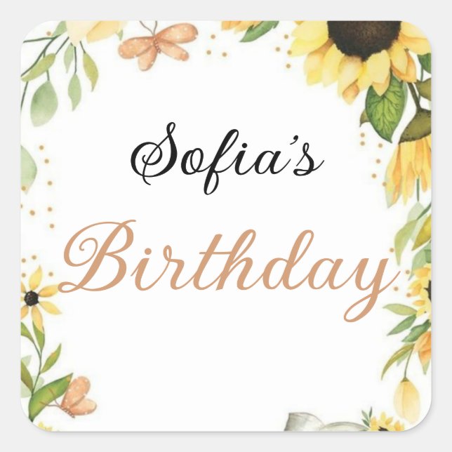 Adesivo Quadrado Cute Pink fairy Coquette primer cumpleaños (Frente)