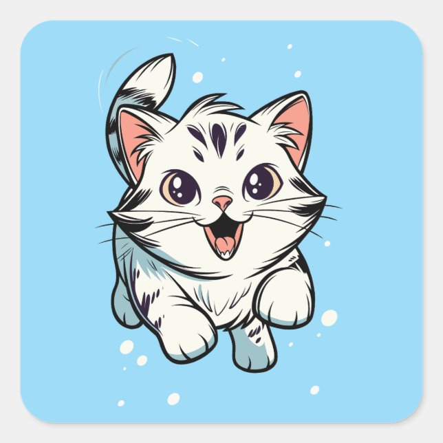 Adesivo Quadrado Cute Playful Kitten Cartoon Art (Frente)