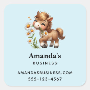Adesivo Quadrado Cute Pony Eating Daisies Business