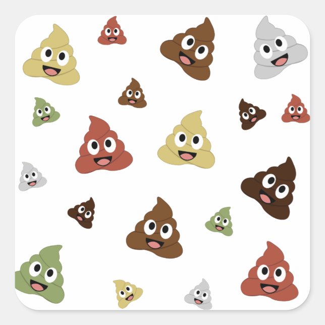 Adesivo Quadrado Cute Poop emoji ideias engraçadas de presentes (Frente)