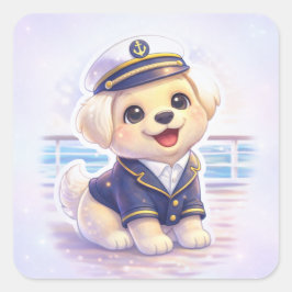 Adesivo Quadrado Cute Puppy Captain Square Sticker