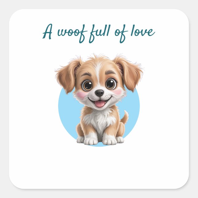 Adesivo Quadrado Cute Puppy Square Stickers with Custom Text (Frente)