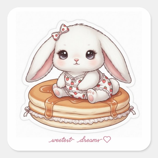 Adesivo Quadrado Cute Rabbit on Fluffy Pancake-Pancake Pajama Bunny (Frente)