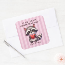 Adesivo Quadrado Cute Raccoon Segurando Coração