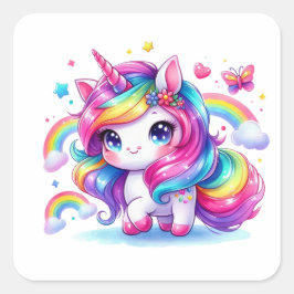 Adesivo Quadrado Cute Rainbow Unicorn