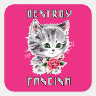 Adesivo Quadrado Cute Retro Kitten - Destrua o fascismo