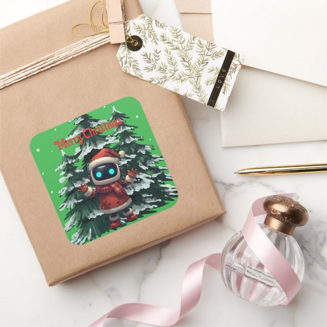 Adesivo Quadrado cute robot Christmas holiday Sticker (Presentear)