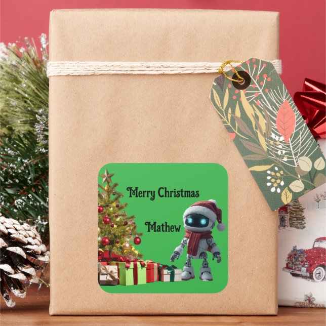 Adesivo Quadrado cute robot Christmas holiday Sticker (Feriado)