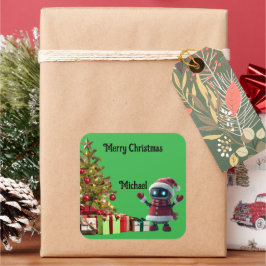 Adesivo Quadrado cute robot Christmas holiday Sticker