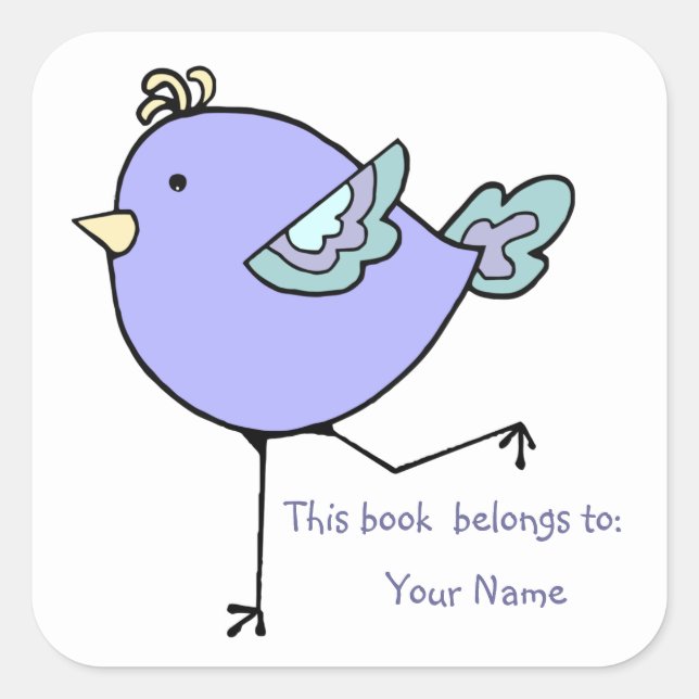 Adesivo Quadrado Cute Running Bird Este livro pertence a Bookplate (Frente)