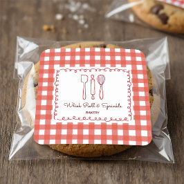 Adesivo Quadrado Cute Rustic Farmhouse Gingham Bakery Labels