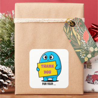 Adesivo Quadrado Cute Sad Blue Character Thank You 