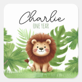 Adesivo Quadrado Cute Safari Lion Birthday