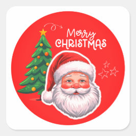 Adesivo Quadrado Cute Santa & Christmas Tree Sticker