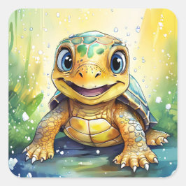 Adesivo Quadrado Cute Sea Turtle