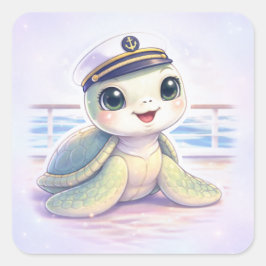 Adesivo Quadrado Cute Sea Turtle Captain Sticker