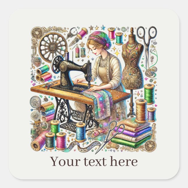 Adesivo Quadrado Cute sewing lovers add text (Frente)