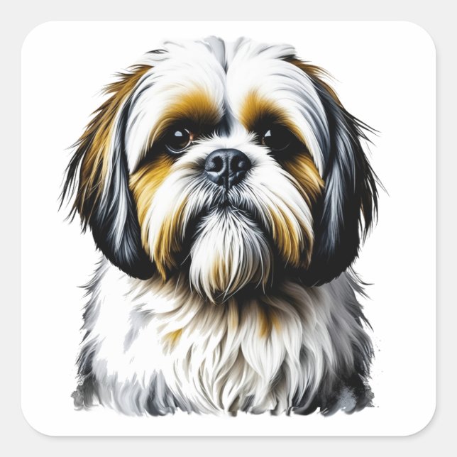 Adesivo Quadrado Cute Shih Tzu Watercolor estilo IA art (Frente)