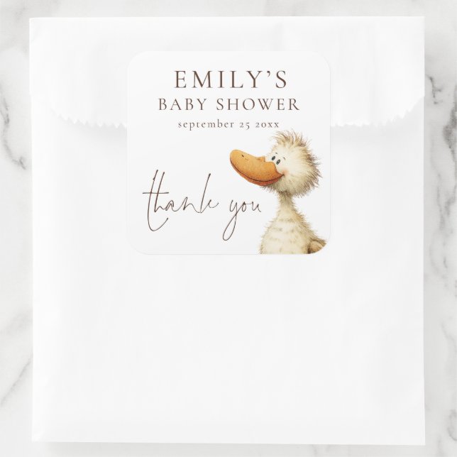 Adesivo Quadrado Cute Silly Goose Thank You Baby Shower (Bolsa)