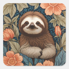 Adesivo Quadrado Cute Sloth Elegant Floral William Morris Inspired