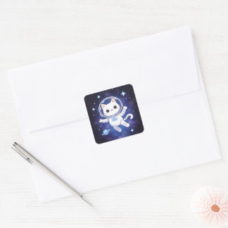 Adesivo Quadrado Cute Space Cat Astronaut Sticker